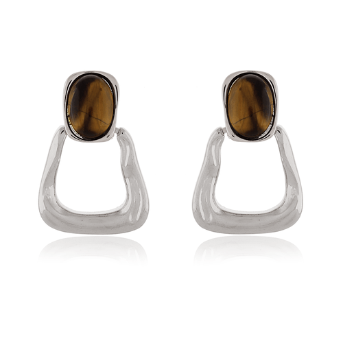 Brinco Orgânico Vazado Pedra Oval