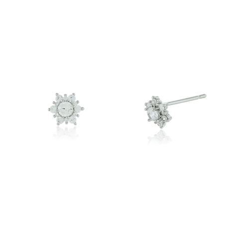 Brinco Flor Cravejada Miolo Pedra Círculo