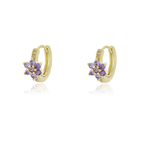 Argola Flor Pedras Círculos Metade Cravejada