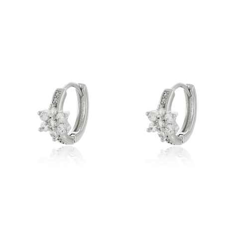 Argola Flor Pedras Círculos Metade Cravejada