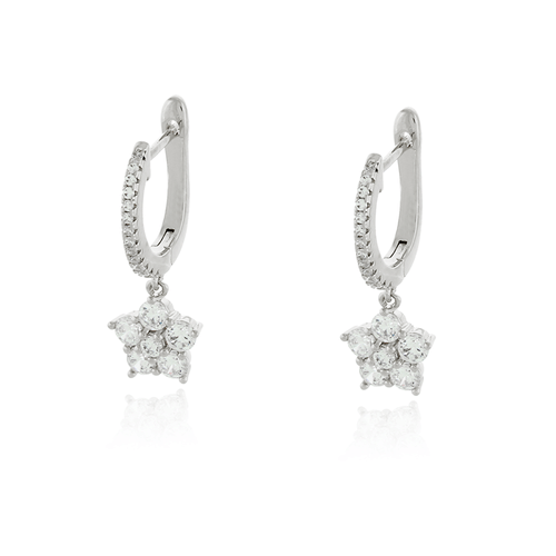 Argola Metade Cravejada Flor Pedras Círculos Pendurada