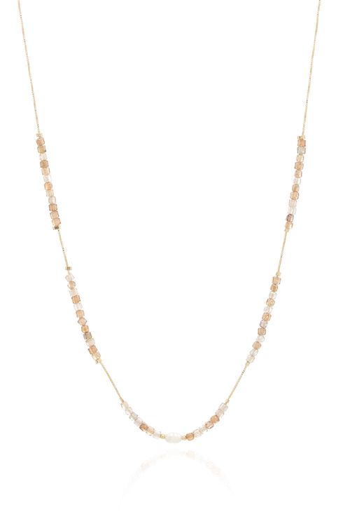 Colar Veneziana Cristais Quartzo Fumê Pérola Barroca