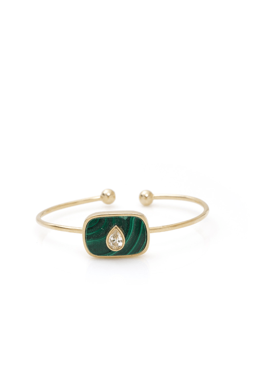 Bracelete Placa Malaquita Pedra Gota