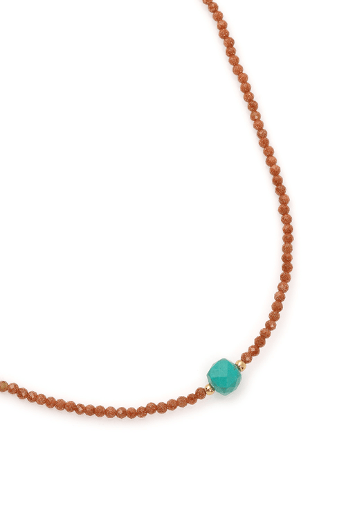 Choker Cristais Pedra do Sol Esfera Turquesa Trabalhada