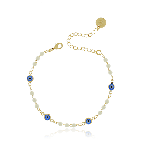 Pulseira Pérolas Bolinhas Olho Grego