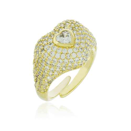 Anel Pedra Coração Metade Cravejado