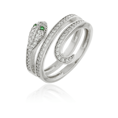 Anel Três Voltas Serpente Cravejada