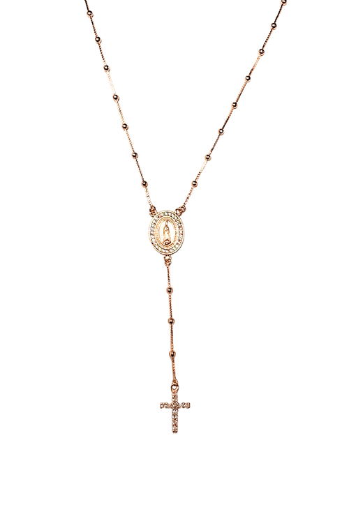 Colar Terço N.Sra Volta Cravejada Crucifixo Cravejado