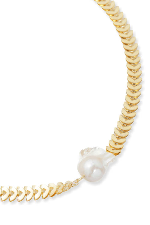 Choker Corrente Folhas Pérola Barroca
