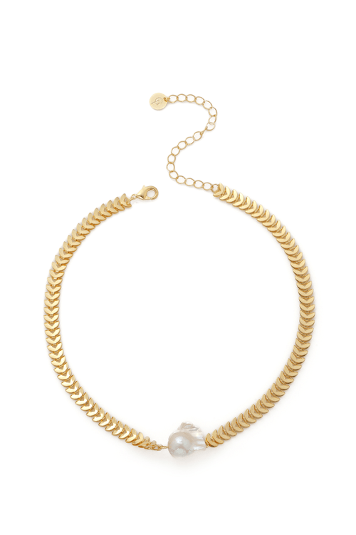 Choker Corrente Folhas Pérola Barroca