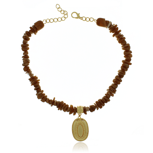 Colar Cascalhos Resina Oval Trabalhado
