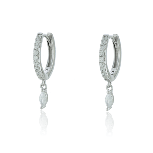 Argola Metade Cravejada Pedra Gota Pendurada