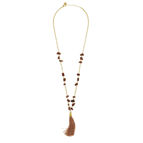 Colar Longo Carty Cascalho Rodonita Tassel