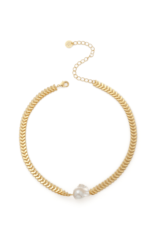 Choker Corrente Folhas Pérola Barroca