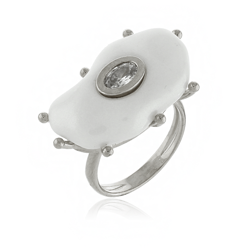 Anel Pérola Orgânica Pedra Oval