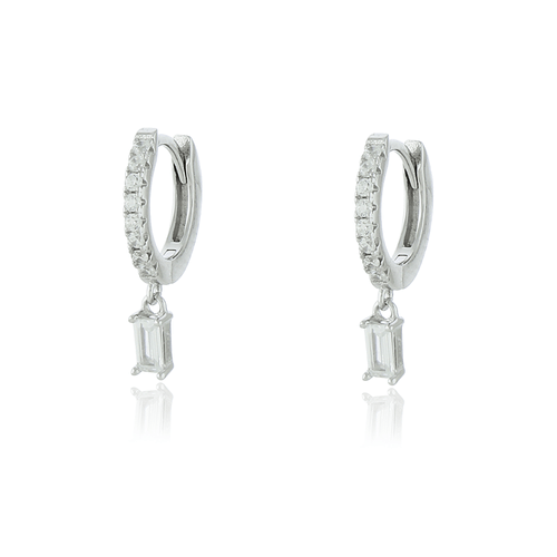Argola Metade Cravejada Pedra Retangular Pendurada