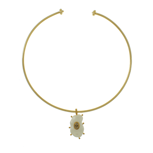 Choker Aro Pérola Orgânica Pedra Oval