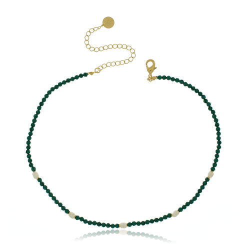 Choker Cristais Pérolas Arroz
