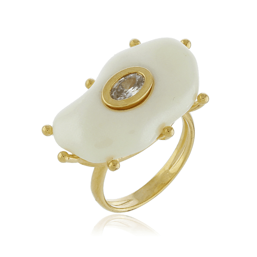 Anel Pérola Orgânica Pedra Oval