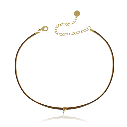 Choker Fio de Couro Letra Cravejada