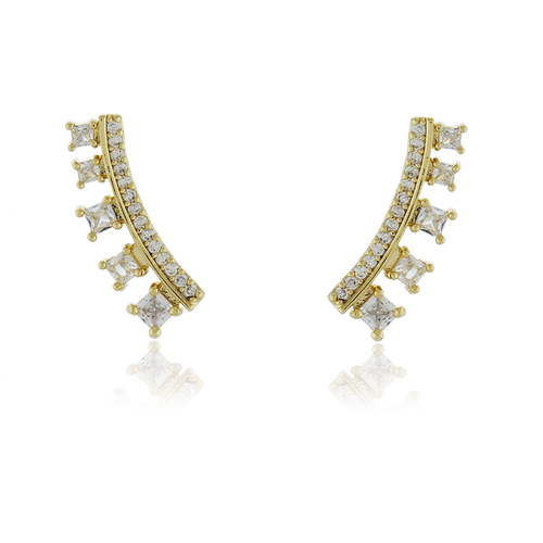 Ear Cuff Palito Cravejado Pedras Quadradinhas