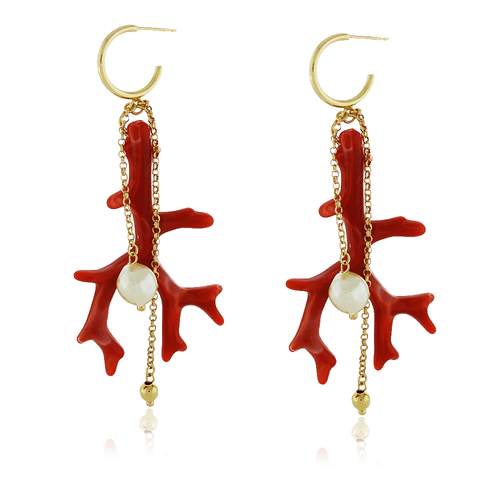 Argola Galho Resina Correntes Pérola Bolinha