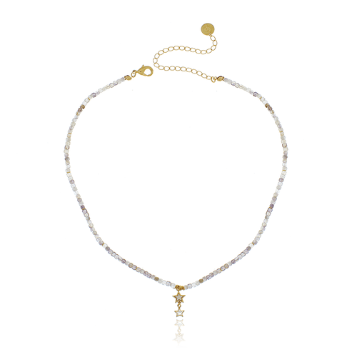 Colar Cristais Quadradinhos Estrela Madrepérola Cristal