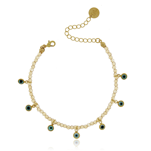 Pulseira Cristais Olho Grego Madrepérolas Pendurados