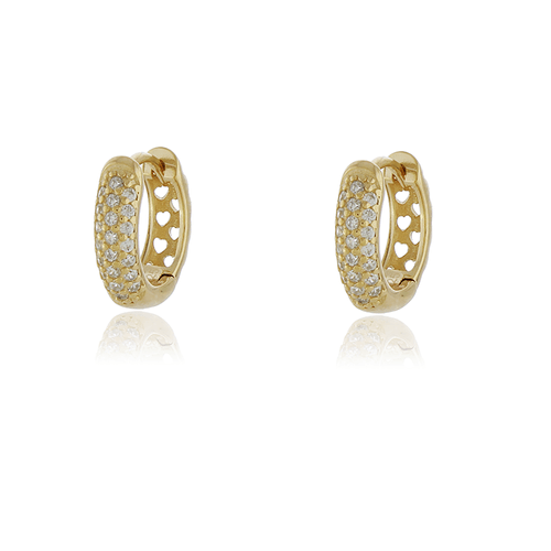 Argola Metade Cravejada Corações Vazados