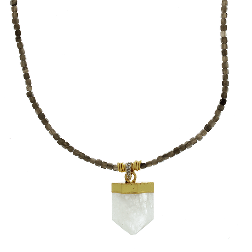 Colar Cristais Rodelas Pedra