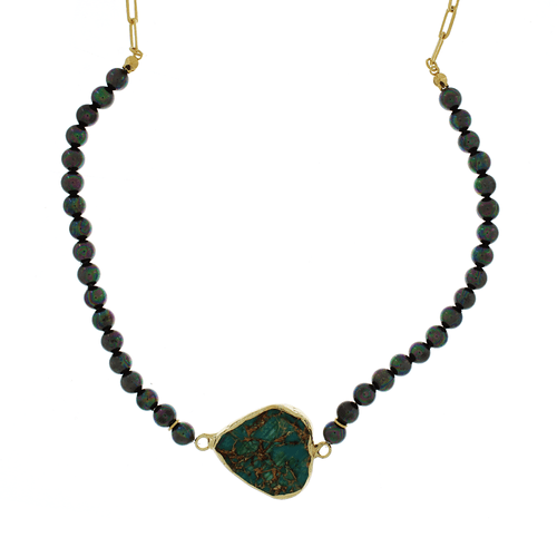 Colar Carty Pérolas Black Pedra Turquesa