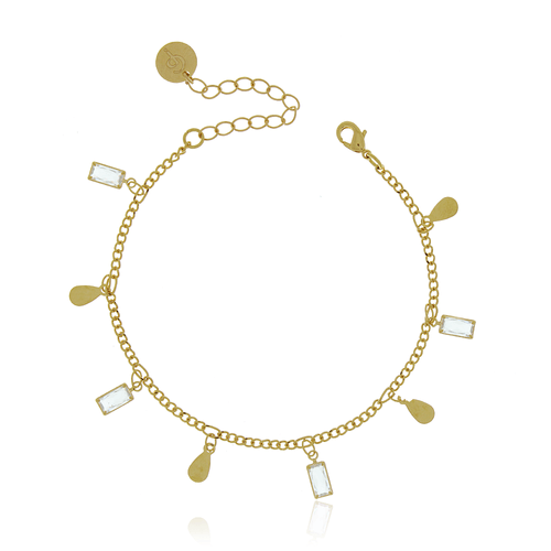 Pulseira Gotas Pedras Retangulares Penduradas