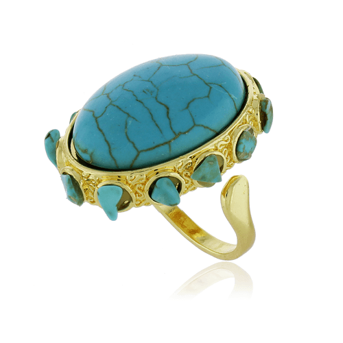 Anel Regulável Pedra Oval Volta Cascalhos Turquesa