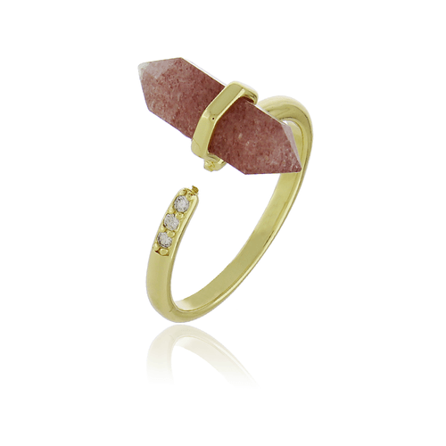 Anel Regulável Pedra Cristal Natural Pontos de Luz