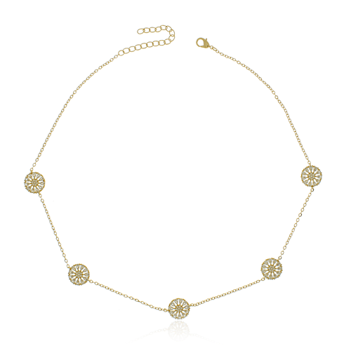 Colar Círculos Cravejados Volta Pedras Gotas