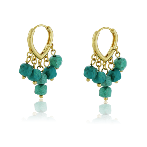 Argola Coração Pedra Quadradinhos Turquesa