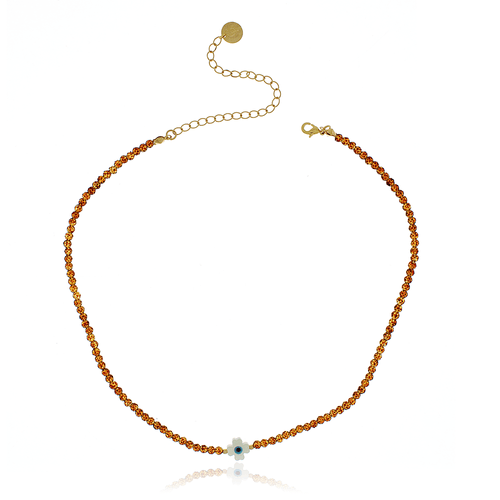 Choker Cristais Trevo Madrepérola Olho Grego