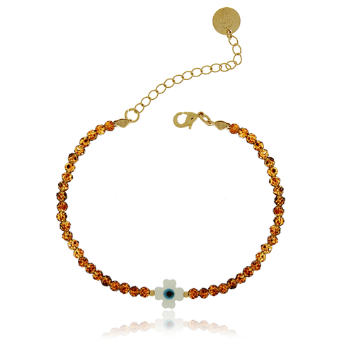 Pulseira Cristais Trevo Madrepérola Olho Grego