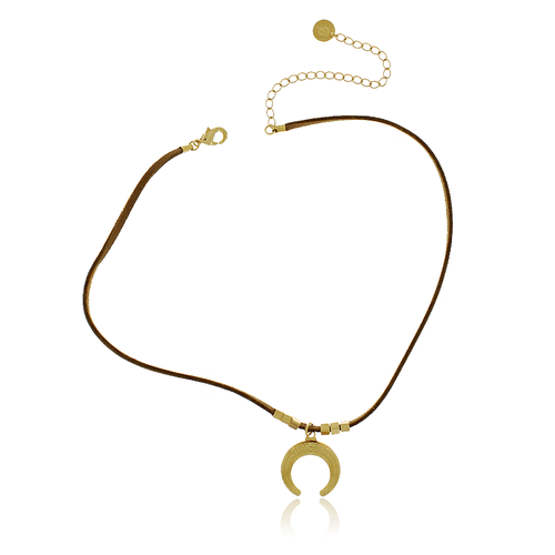 Choker Fio Couro Quadradinhos Meia Lua