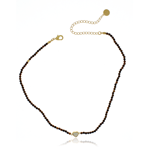 Choker Cristais Olho de Tigre Coração Madrepérola