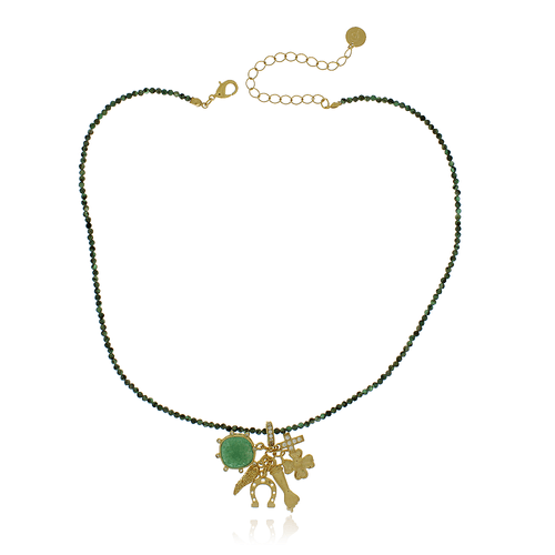 Colar Cristais Green Pedra Esmeralda Pingentes Variados