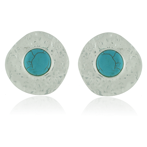 Brinco Círculo Martelado Pedra Turquesa