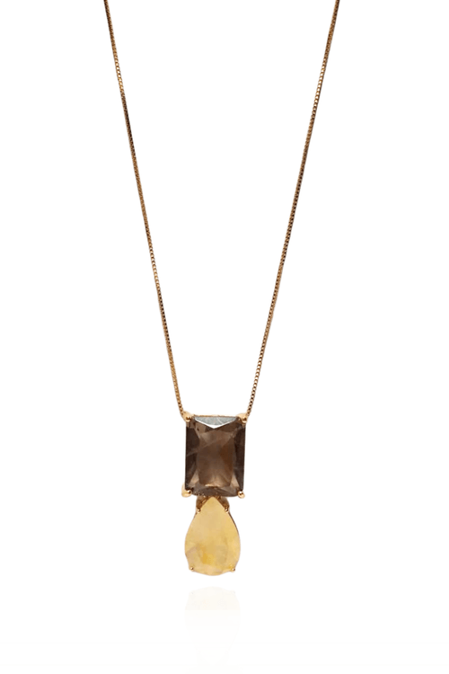 Colar Longo Veneziana Pedra Retângulo Gota