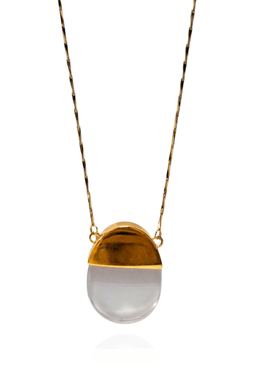 Colar Longo Palitos Torcidos Pedra Cristal Base Oval Lisa