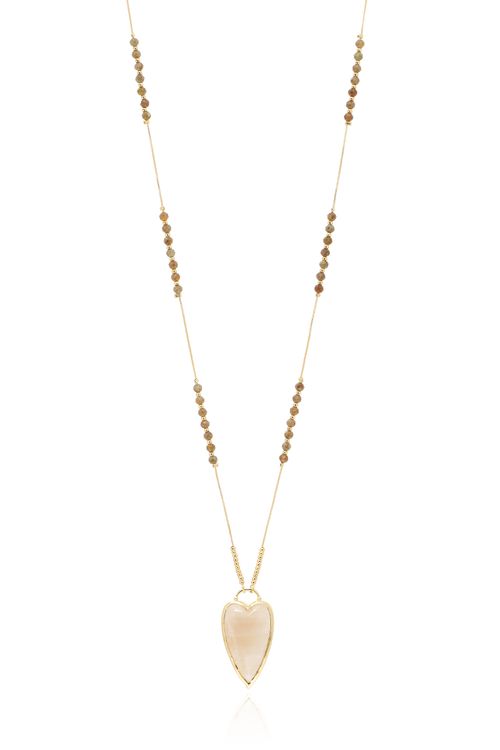 Colar Longo Veneziana Cristais Bolinhas Pedra Coração Volta Lisa