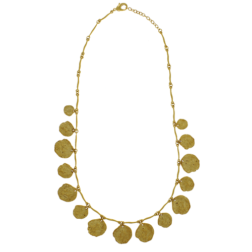 Colar Longo Círculos Martelados Palitos Ondulados