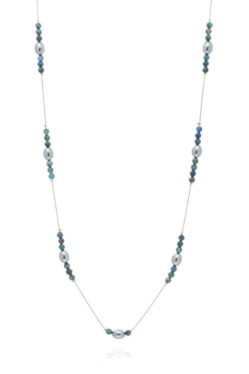 Colar Longo Veneziana Cristais Pérola Grey