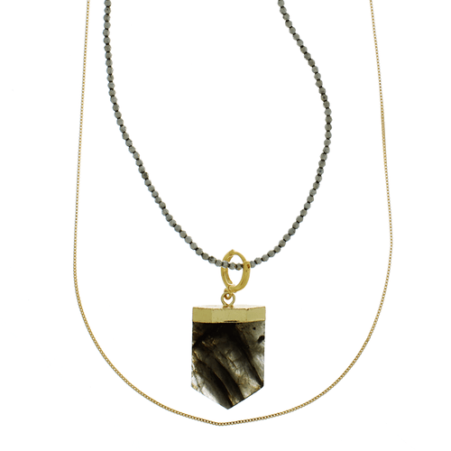 Colar Longo Duplo Veneziana Cristais Pedra Base Lisa