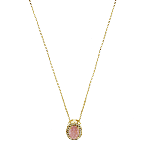 Colar Pedra Oval Volta Cravejada