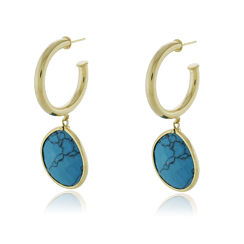 Argola Pedra Turquesa Volta Lisa